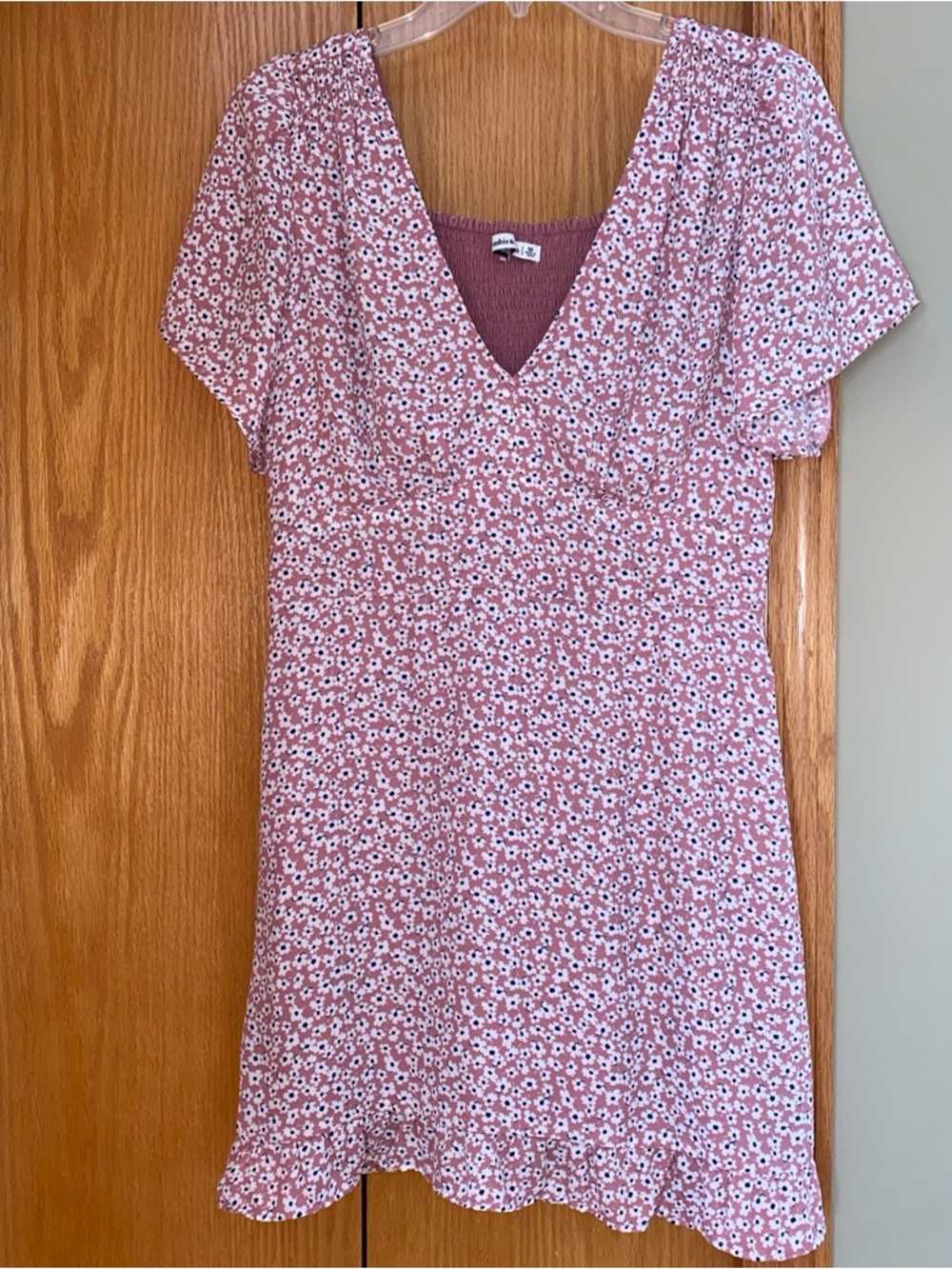 Abercrombie & Fitch Fit & Flare Mini Dress Size M Pink Floral Print Ruffle